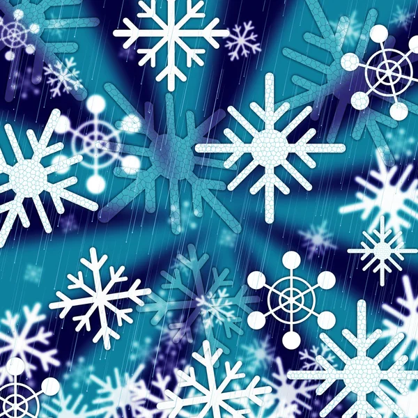 Fondo de copos de nieve azul significa estaciones de congelación y Christma — Foto de Stock