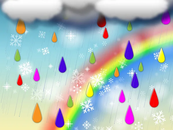 Regenbogenhintergrund zeigt bunten Regen und Schnee — Stockfoto