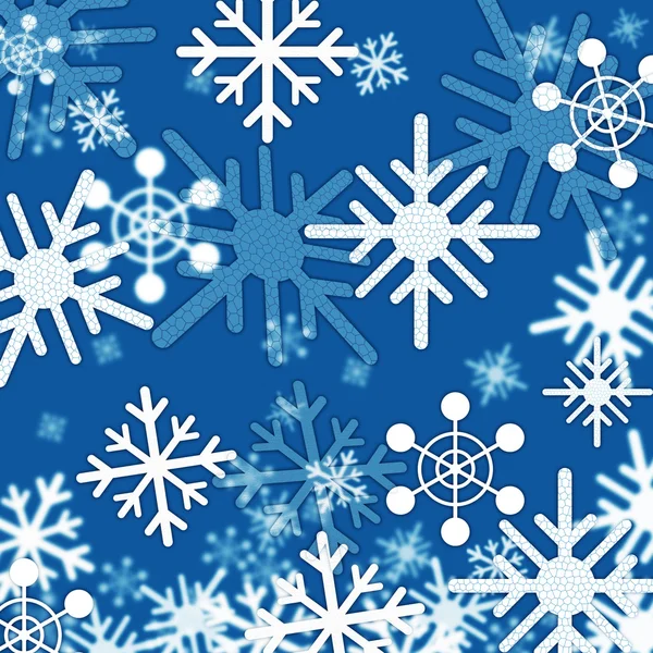 Blå snöflingor bakgrund visar vinter och frös — Stockfoto