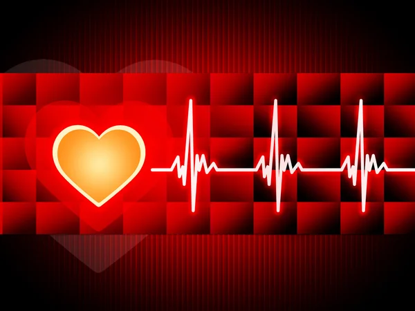 Red Heart Background Means Cardiac Rhythm And Cube — Stock Photo, Image