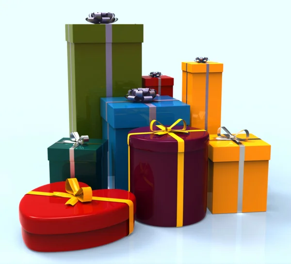 Viering giftboxes toont u vrolijke groet en pakket — Stockfoto