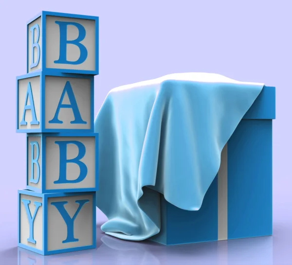 Caixa de presente do bebê significa criança infantil e presente — Fotografia de Stock