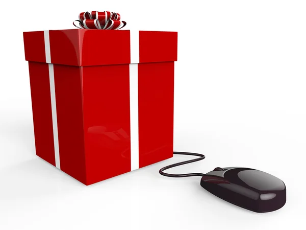 Gift Online Means World Wide Web And Box — Stock Photo, Image