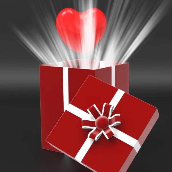 Giftbox Heart Shows Valentines Day And Affection — Stock Photo, Image