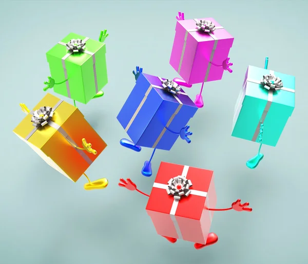 Obchody giftboxes reprezentuje uroczystości dając i radość — Zdjęcie stockowe