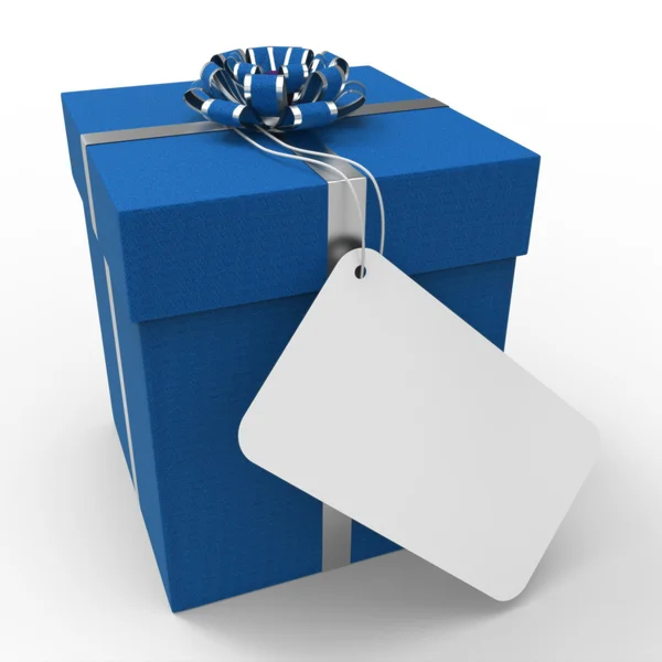 Boş alan ve mavi hediye etiketini gösterir — Stok fotoğraf