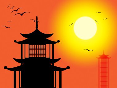 zen Budizm ve ibadet Pagoda siluet gösterir