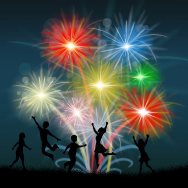oyun fireworks Festival kutlamak gösterir ve çocuklar
