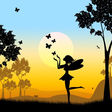 siluet peri faries fairyland ve silüetler gösterir