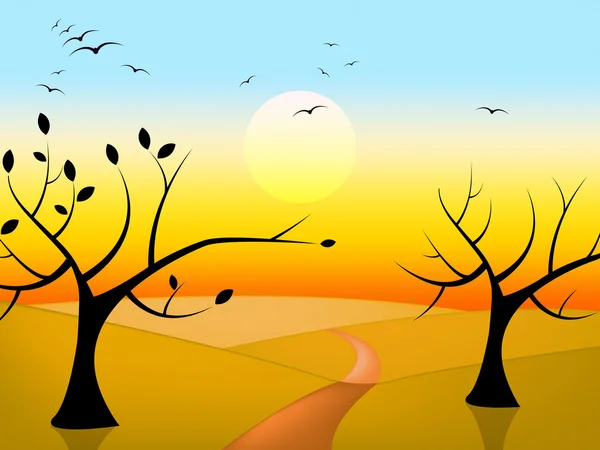 Дерева Сонце вказує птахів у польоті і гілці — стокове фото