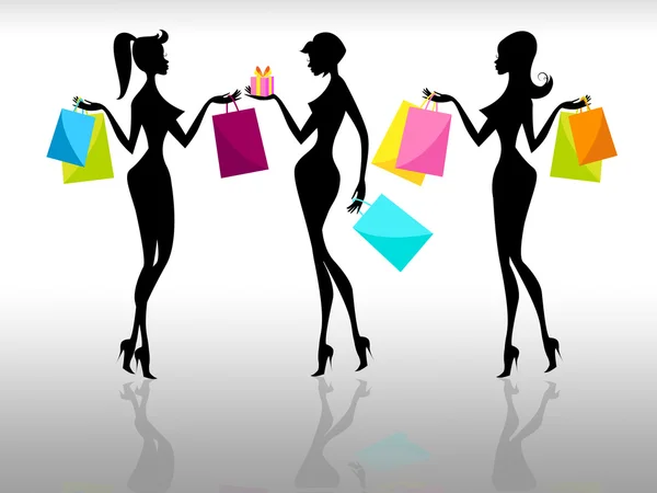 Shopping-Frauen repräsentieren Einzelhandel und Erwachsene — Stockfoto