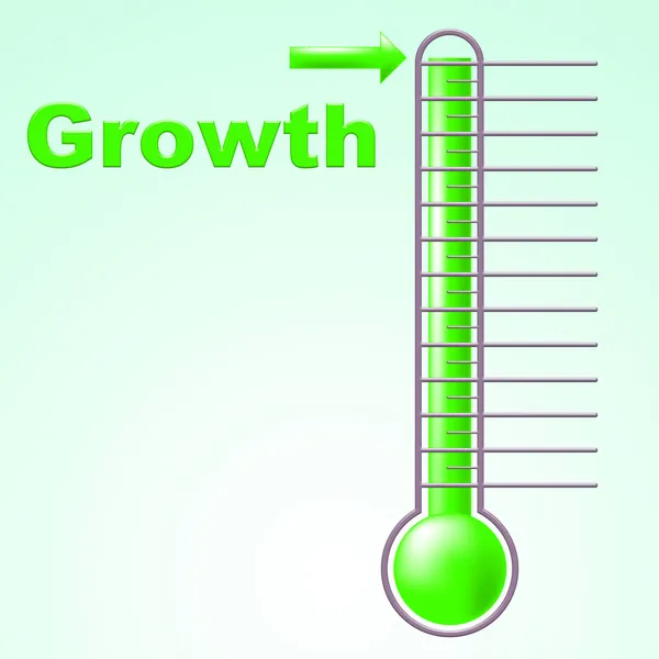 Termómetro de crecimiento indica escala de aumento y desarrollo —  Fotos de Stock