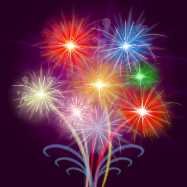Feuerwerk feiern zeigt Explosionshintergrund und feiert — Stockfoto