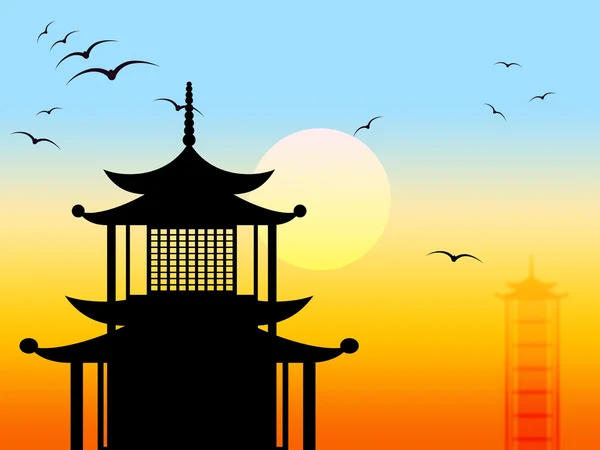 Pagoda Silhouette Rappresenta Zen Giapponese E Profilo — Foto Stock