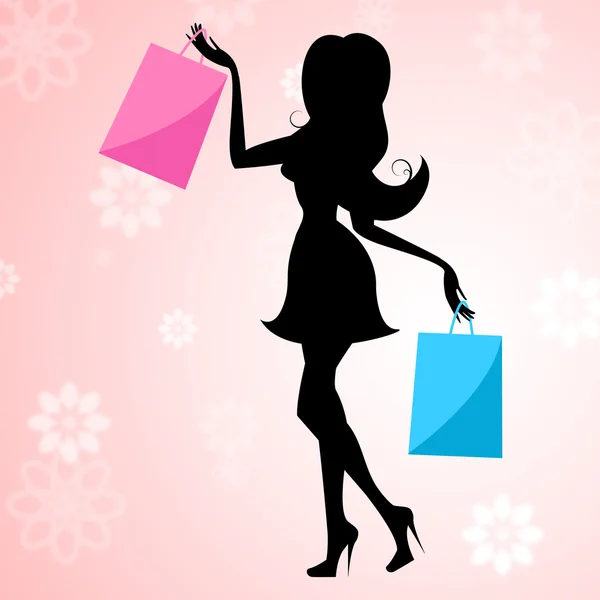Mulher de compras significa atividade comercial e compra — Fotografia de Stock