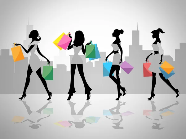 Zakupy kobiet pokazuje sprzedaży detalicznej i dla dorosłych — Zdjęcie stockowe