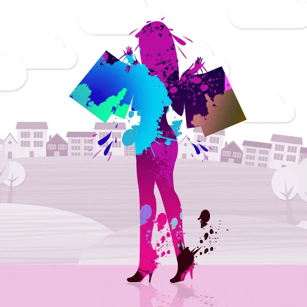 여자 쇼핑이 나타냅니다 상업 활동 및 구매 — 스톡 사진