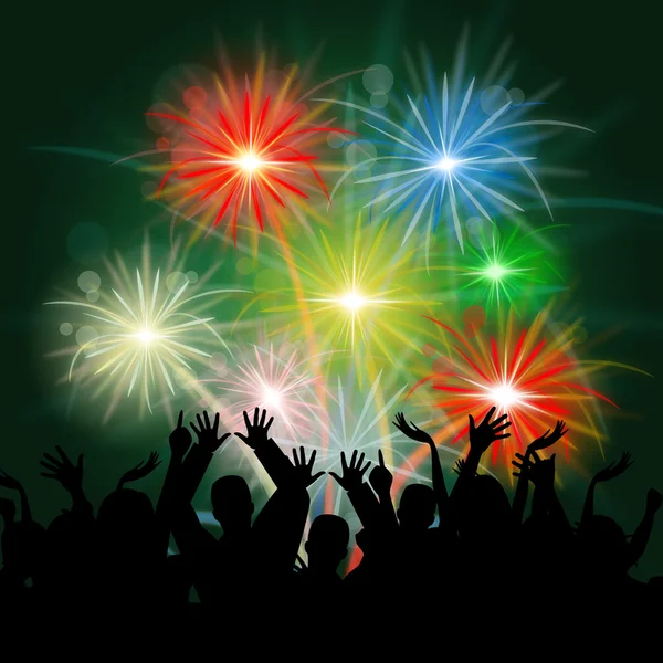 Fireworks seyirci bir grup insan gösterir ve kutlamak