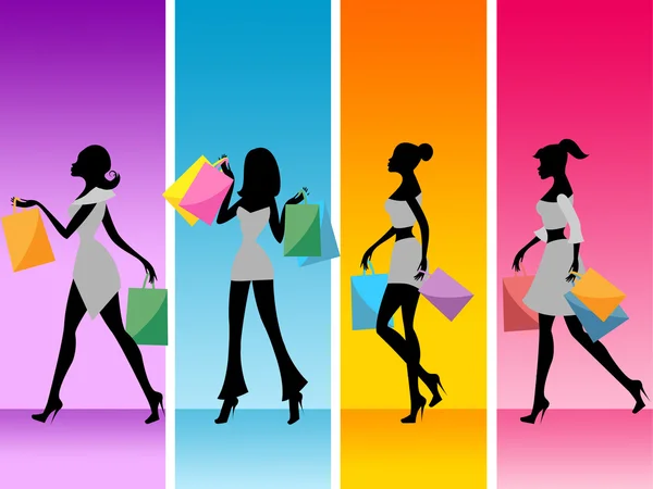 Donne shopping spettacoli vendite al dettaglio e adulti — Foto Stock