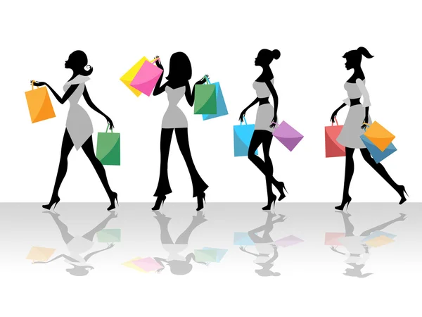 Shopping donne mostra vendite al dettaglio e adulti — Foto Stock