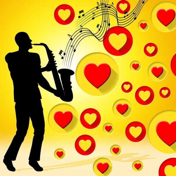 Saxofoon muziek geeft aan dag van de Valentijnskaart en akoestische — Stockfoto