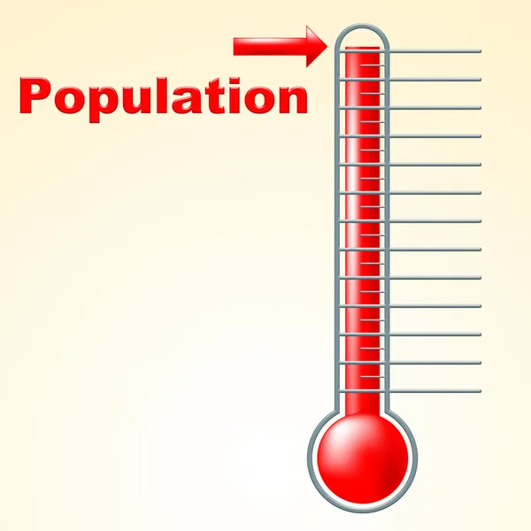 Población del termómetro muestra el termostato Celsius y la temperatura —  Fotos de Stock