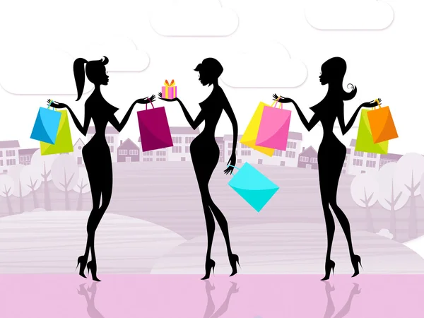 Női Shopper mutatja a kereskedelmi tevékenység és a felnőttek — Stock Fotó