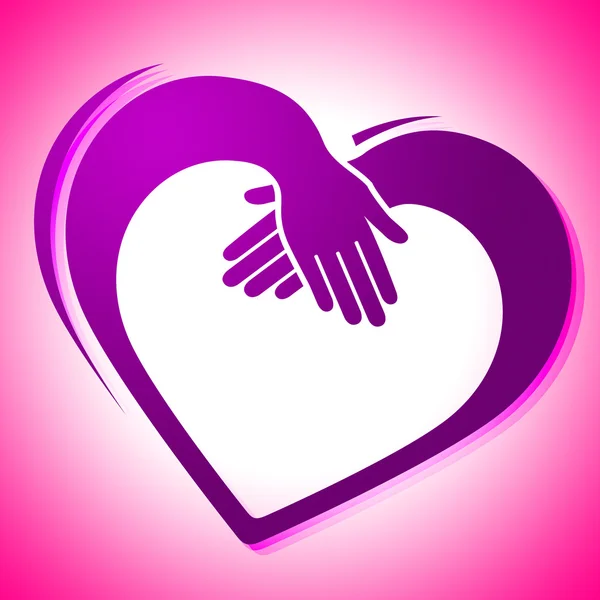 Kézenfogva azt mutatja, szív alakú és szerető — Stock Fotó