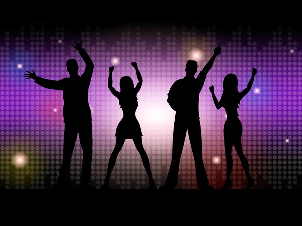 Silhouette People Indicates Disco Dancing And Celebration — Stock Photo, Image