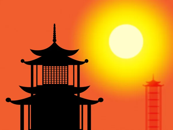 Silhouette pagoda innebär profil dyrkan och Asien — Stockfoto