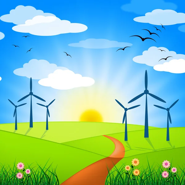 Wind Power Represents Turbine Energy And Electricity — Stock Photo, Image