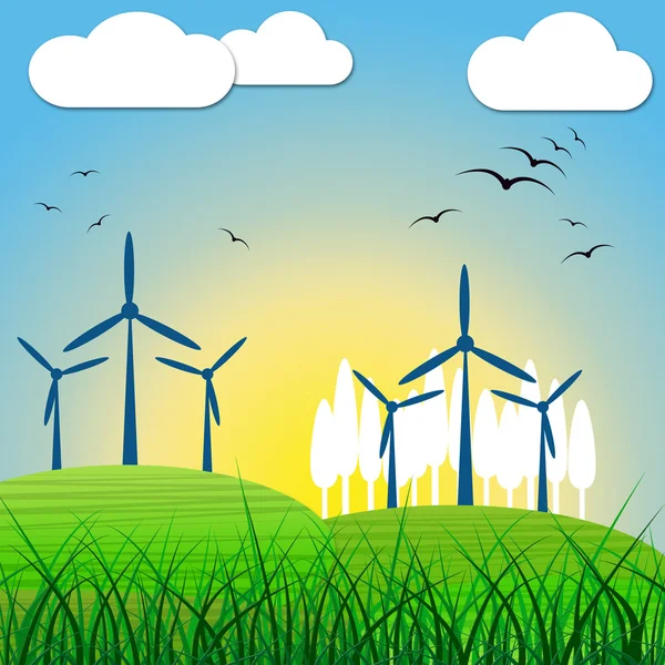 Wind Power Shows Renewable Resource And Environmental — Stock Photo, Image