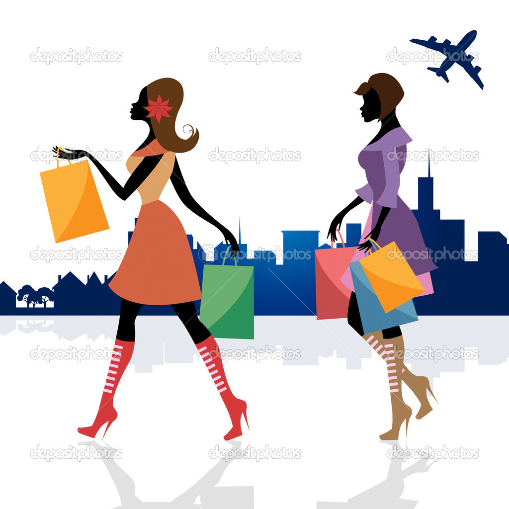 Women Shopping Means Commercial Activity And Adult