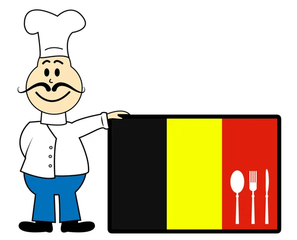 Chef Belgium indica cocinar en cocina y catering —  Fotos de Stock