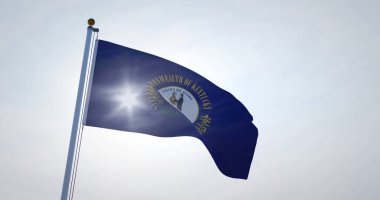 Kentucky bayrağı rüzgarla dalgalanır. ABD bayrak direği. 3d hazırlayıcı.