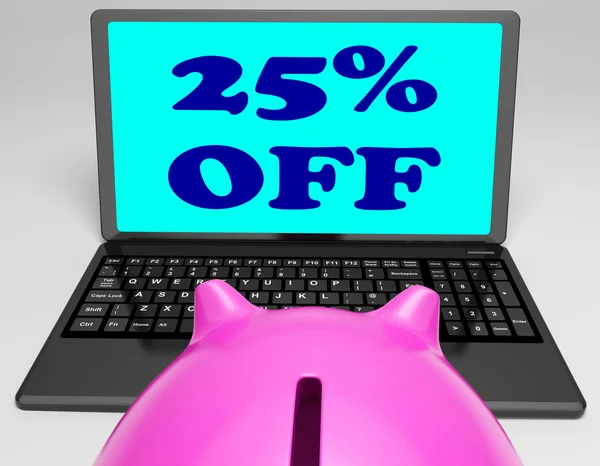 Twenty-Five Percent Off Laptop Means Online Shopping Save 25 — Stock Photo, Image