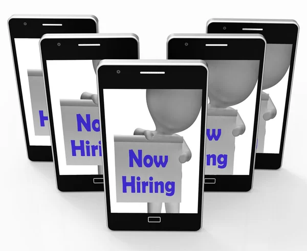 Now Hiring Smartphone Shows Recruitment And Job Opening — Stock Photo, Image