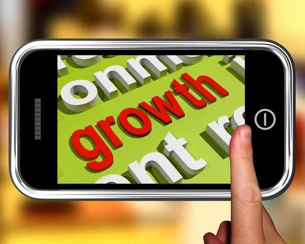 Growth In Word Cloud Phone Means Get Better Bigger And Developed — Stock Photo, Image