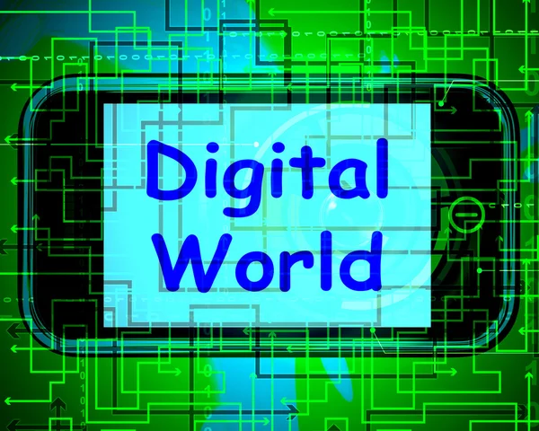 Digital World On Phone Means Connection Internet Web — Stock Photo, Image