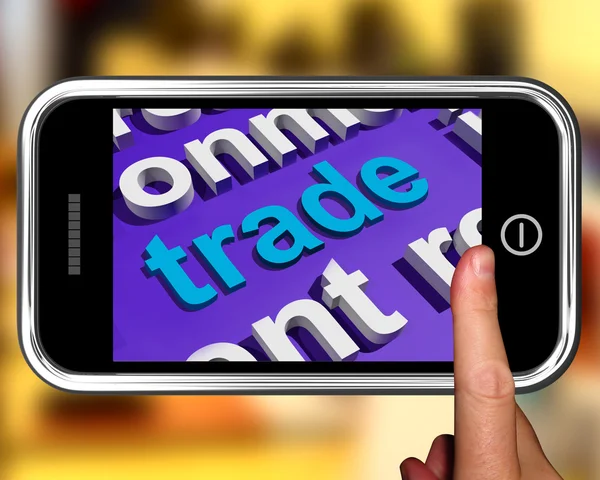 Trade In Word Cloud Phone Shows Online Buying And Selling — Stock Photo, Image