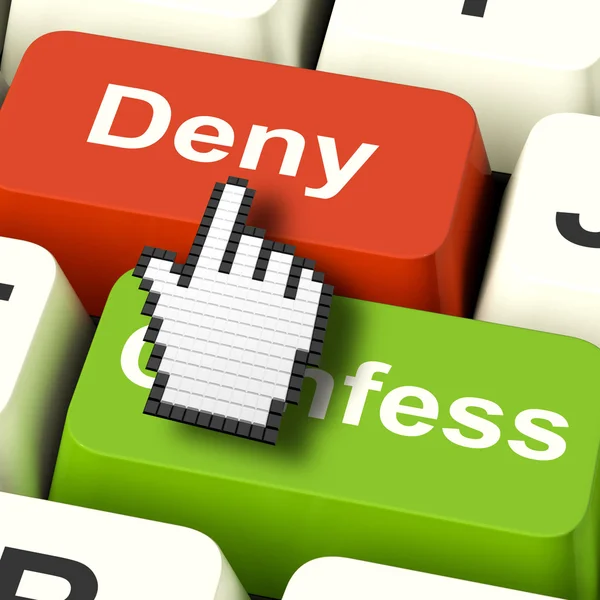 Denial-of-ontkennen sleutels toont schuld of schuld online weigeren — Stockfoto