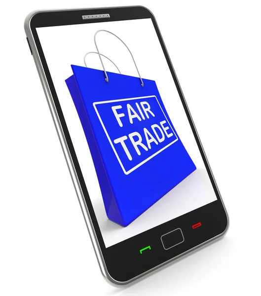 Bolsa de compras Fairtrade mostra produto ou produtos de comércio justo — Fotografia de Stock
