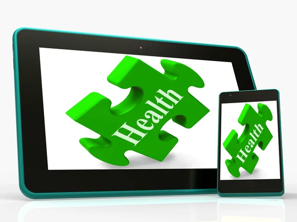Gesundheit Smartphone bedeutet, auf sich selbst und das Wohlbefinden zu achten — Stockfoto