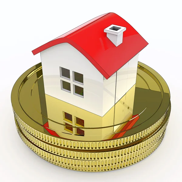 Haus auf Geld bedeutet Kauf und Verkauf von Immobilien — Stockfoto
