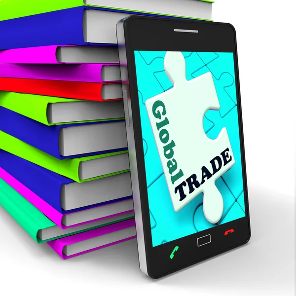 Globala handeln smartphone innebär online världsomspännande handel — Stockfoto