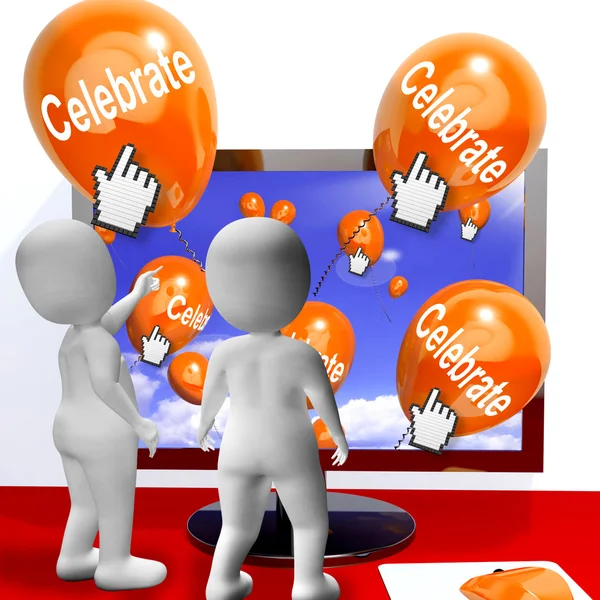Ballons feiern bedeutet Partys und Feiern im Internet — Stockfoto