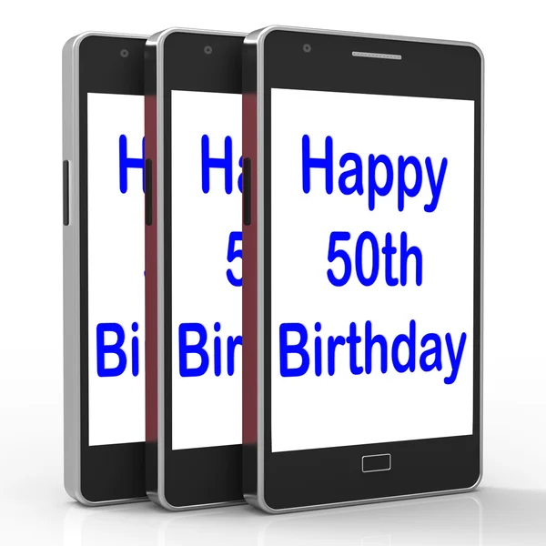 50 urodziny smartphone oznacza zwrotnym pięćdziesiąt — Zdjęcie stockowe