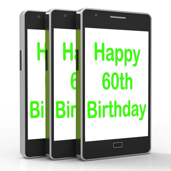 Happy 60th Birthday Smartphone Shows Reaching Sixty Years — Stock Photo, Image