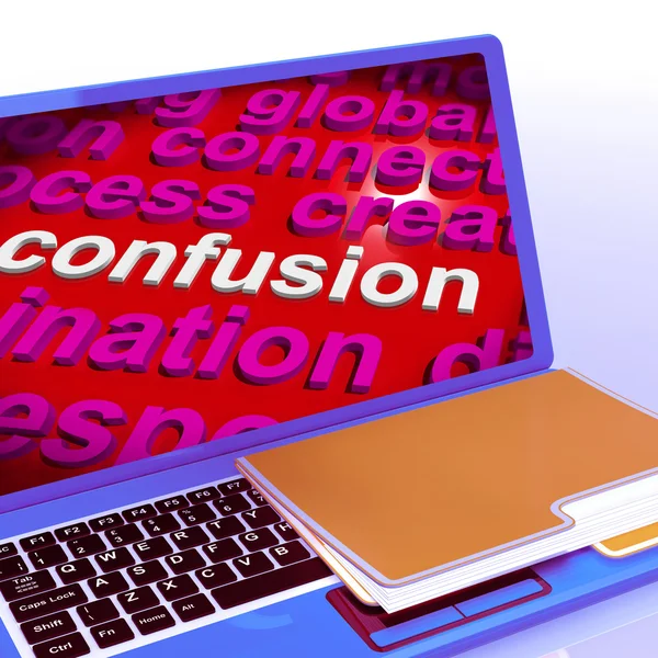 Confusione Word Cloud Laptop significa confondere Dilemma confuso — Foto Stock