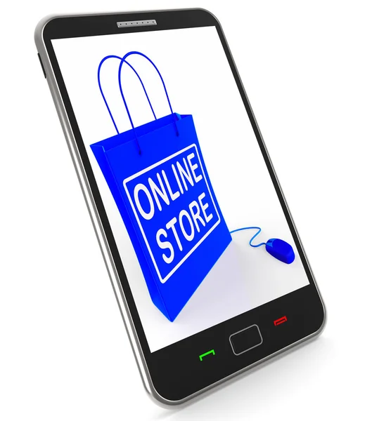 Online butik väska representerar Internethandel och försäljning — Stockfoto